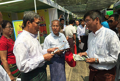 Magwe and Rakhine Region Chief Ministers paid a visit to NFFM booth in Mgwe SMEs Trade Promotion Exhibition